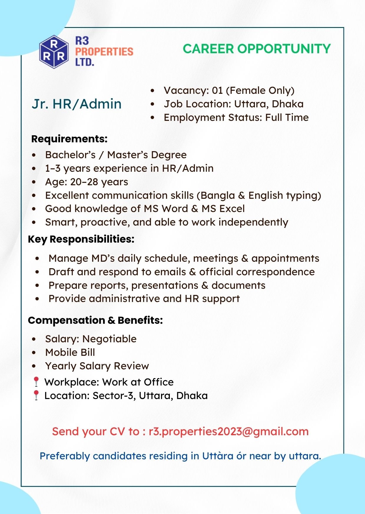 Career with R3 Properties Limited.